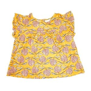 FARM RIO Girl T-shirt | Yellow w/ Rose Flowers Patterns | Size 10-12Y